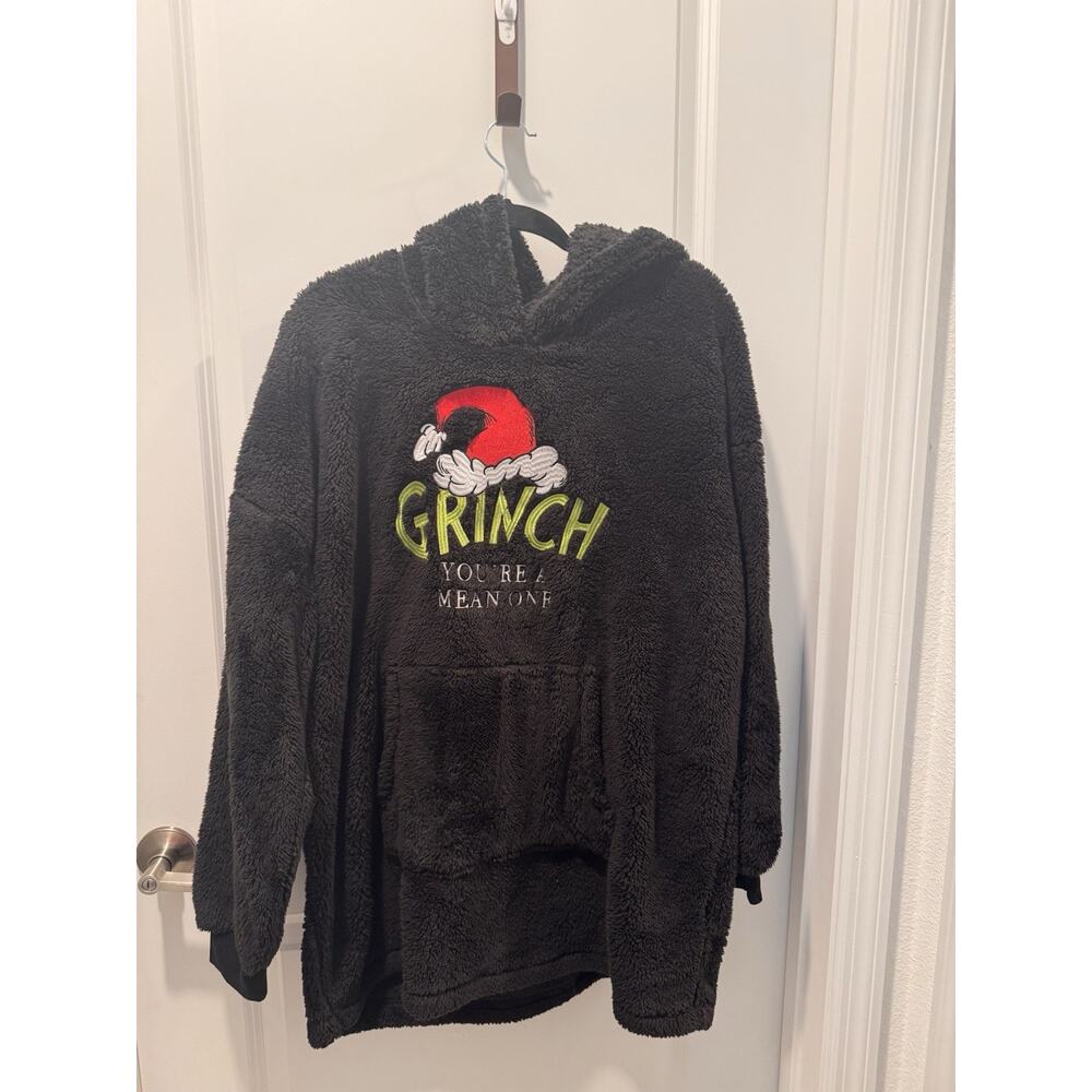 Dr Seuss Grinch Black Super Soft Hooded Fleece Size XL JUNIORS 15/17